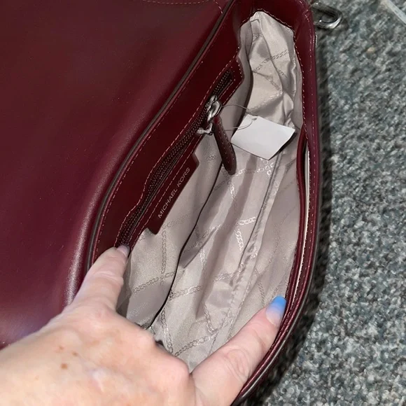 Michael Kors Burgundy Shoulder Bag with Silver Chain - Picture 5 of 7